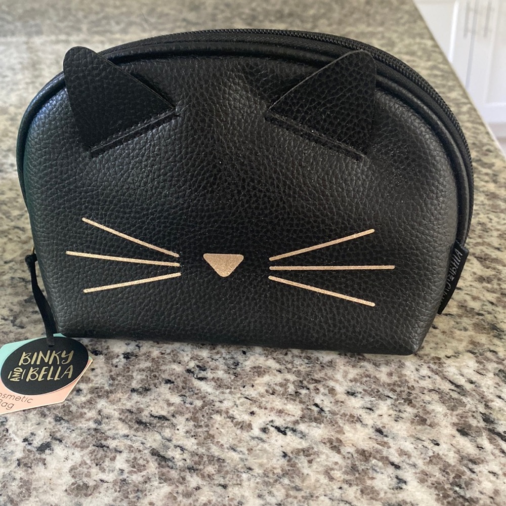 Bella and Binky black cosmetic bag.  Cat design.  NWT.